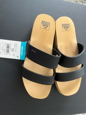 Reef Women’s Double-Strap Slide Sandals in Black and Tan
